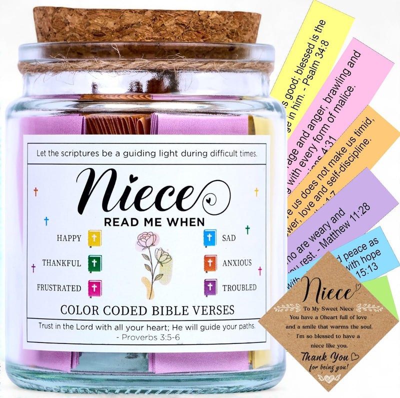 SOLMAYCO Bible Verse Jar for Niece – 92 Scriptures of Love, Faith & Encouragement | Christian Easter Gift for Teen Girls | Spiritual Affirmation Jar | Birthday or Easter Gifts from Aunt, Uncle, or Family - Image 1